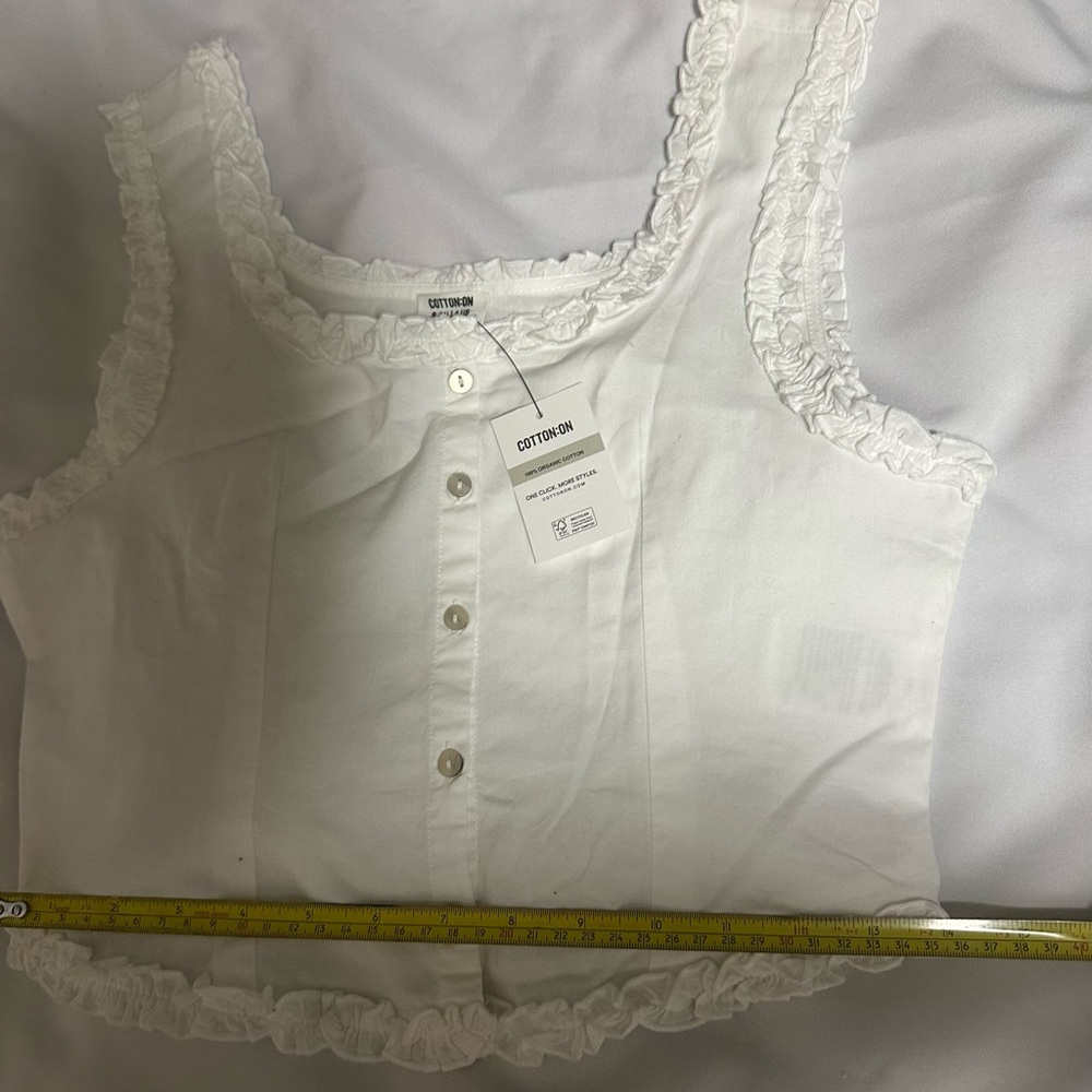 Cotton On White Ruffle-Trim Cropped Tank Top size 4 sleeveless NWT - Picture 11 of 15